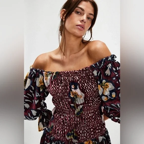 New Free People Bali Aveline Velvet Mini Dress - Brown Combo